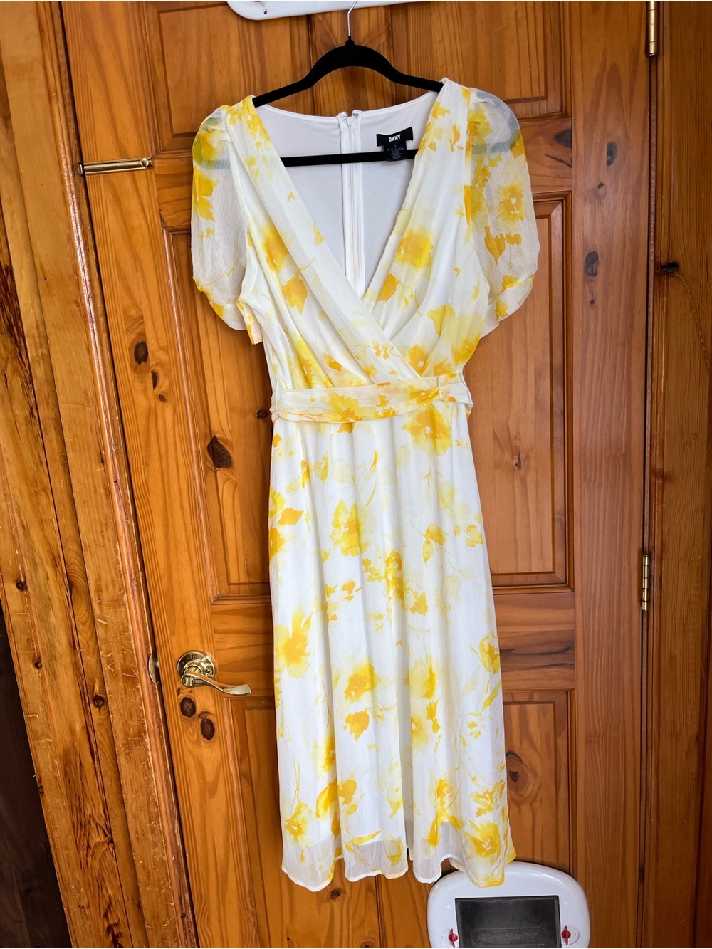 DKNY White and Yellow Floral Midi Dress